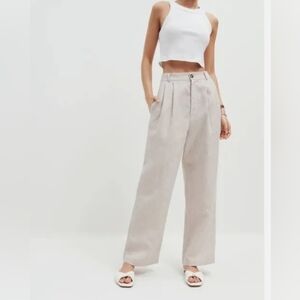 NWT Reformation cropped mason linen pant, Oatmeal, size 4